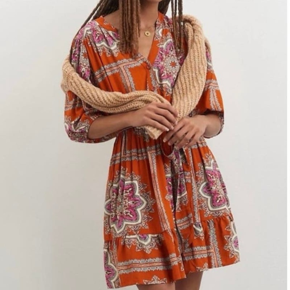 Anthropologie Porridge Isabel Paisley Ruffle Dress Sz XS